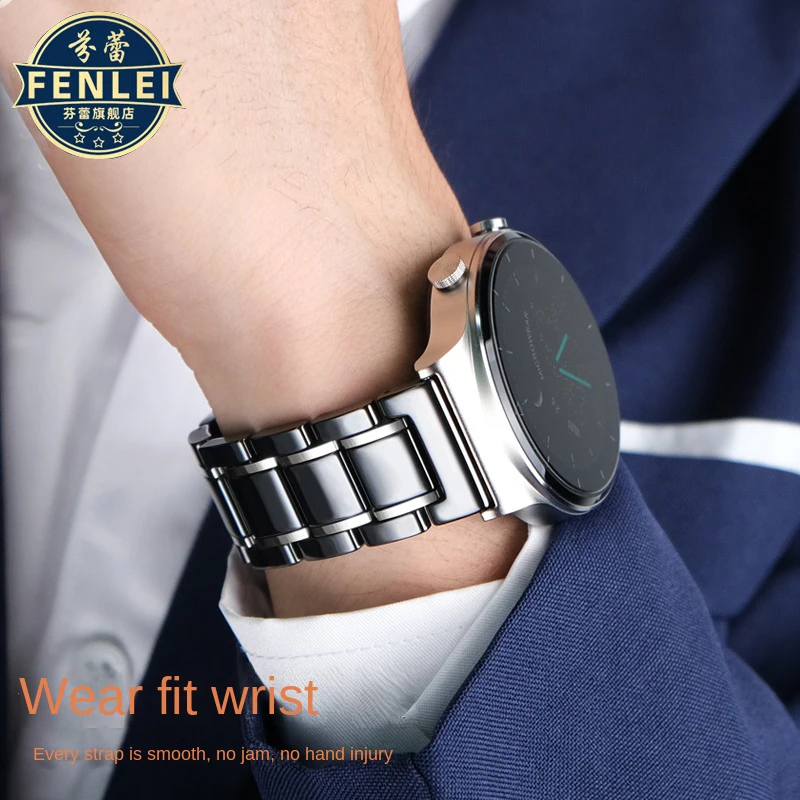 Premium Ceramic Wristband in White and Black for Smart Watches - Stylish Universal Replacement Strap for Men and Women