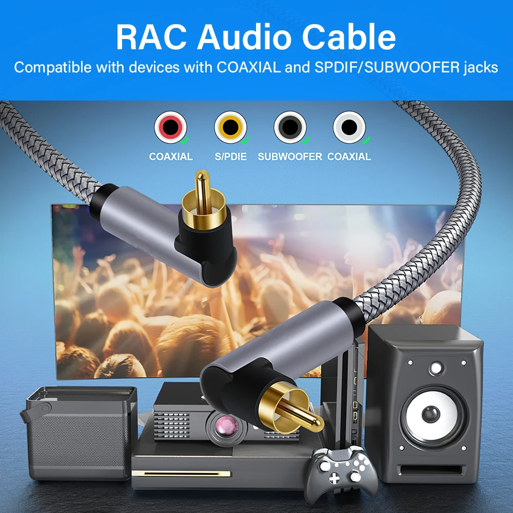 Premium Right Angle Dual RCA Subwoofer Audio Cable - High-Quality Coaxial Connection for Enhanced Sound (Available in 10M & 15M)