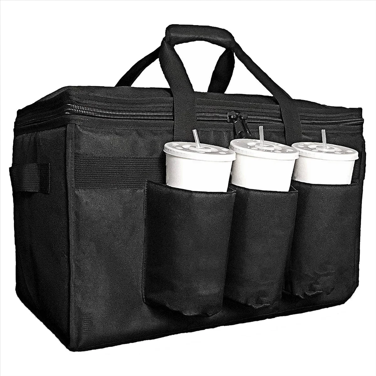 

Food Delivery Bag with Cup Holders/Drink Carriers Great for Beverages, Grocery, Pizza, Commercial Quality Hot and Cold