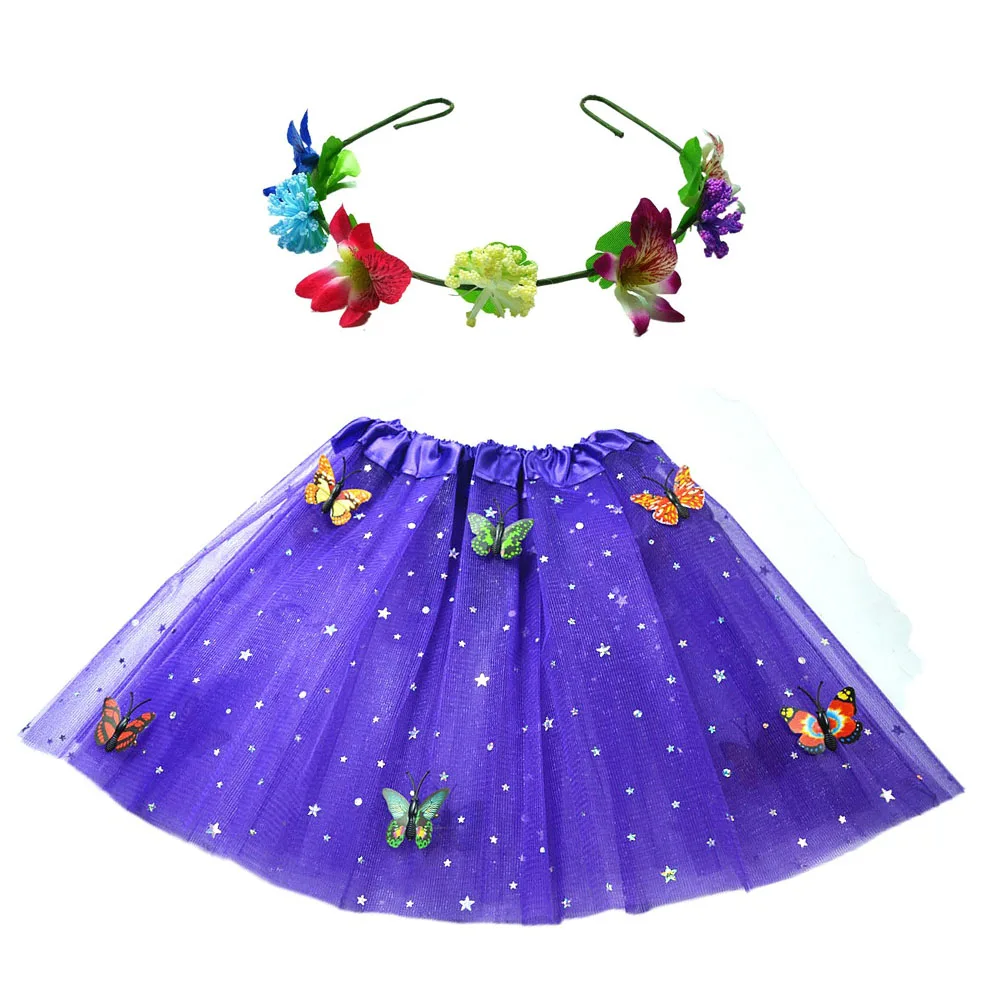 

Kids Girl Butterfly Tulle Tutu Skirt Flower Headband Wreath Party Ball Gown Birthday Gift Cosplay Christmas Halloween Costume