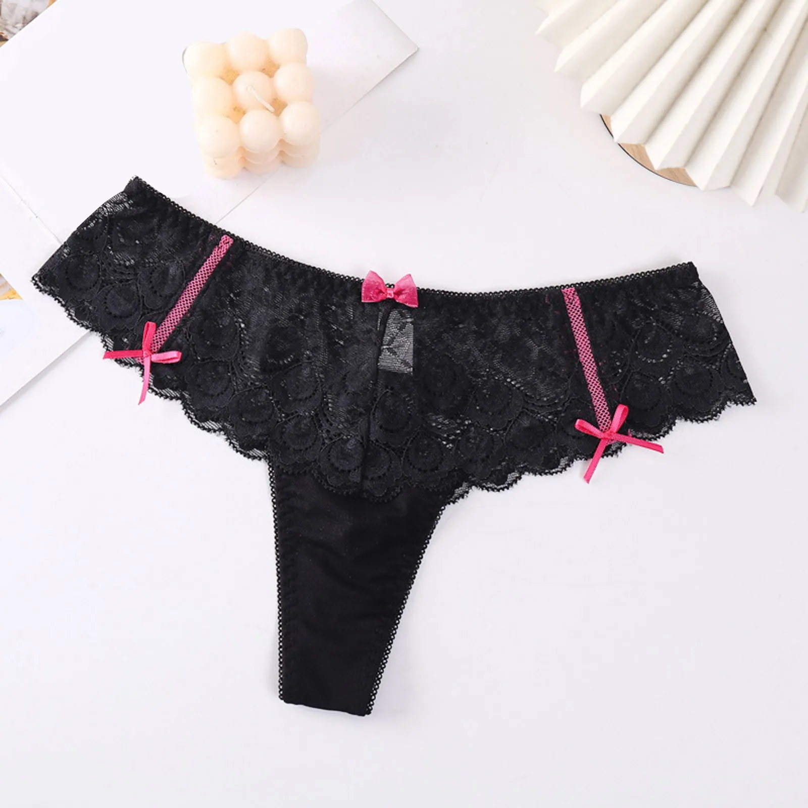 

Womens Sexy Thongs Underwear Sexy Lace Ruffle Tangas Panties Solid Color Low Waist High Fork Underpant Lenceria Sexys Mujer