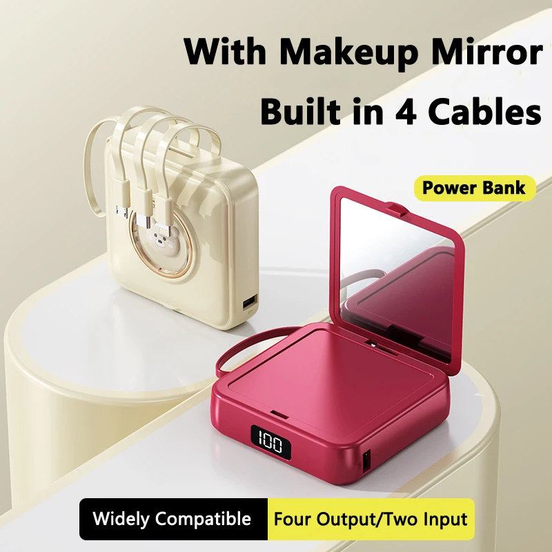 Mini Power Bank 20000mAh Caricabatterie portatile con specchietto per il trucco a forma di cartone animato Powerbank per iPhone Samsung Huawei Xiaomi Batteria esterna_voghion.com