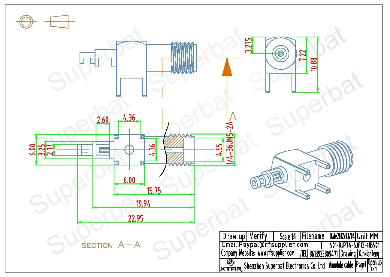 Female SMA Right Angle RF Coaxial Connector for PCB and Cable