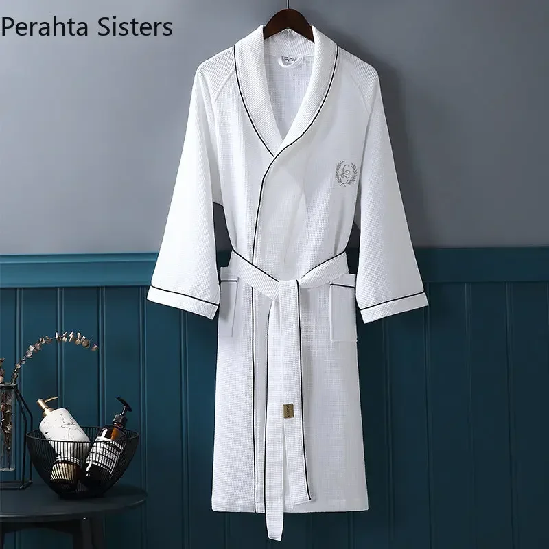 رداء حمام بسكويت الوافل للرجال ، رداء حمام سميك ماص ، ثوب خلع الملابس أحادي اللون للذكور ، قطن من من من من من القطن ، جودة عالية ، الربيع والخريف ، جديد