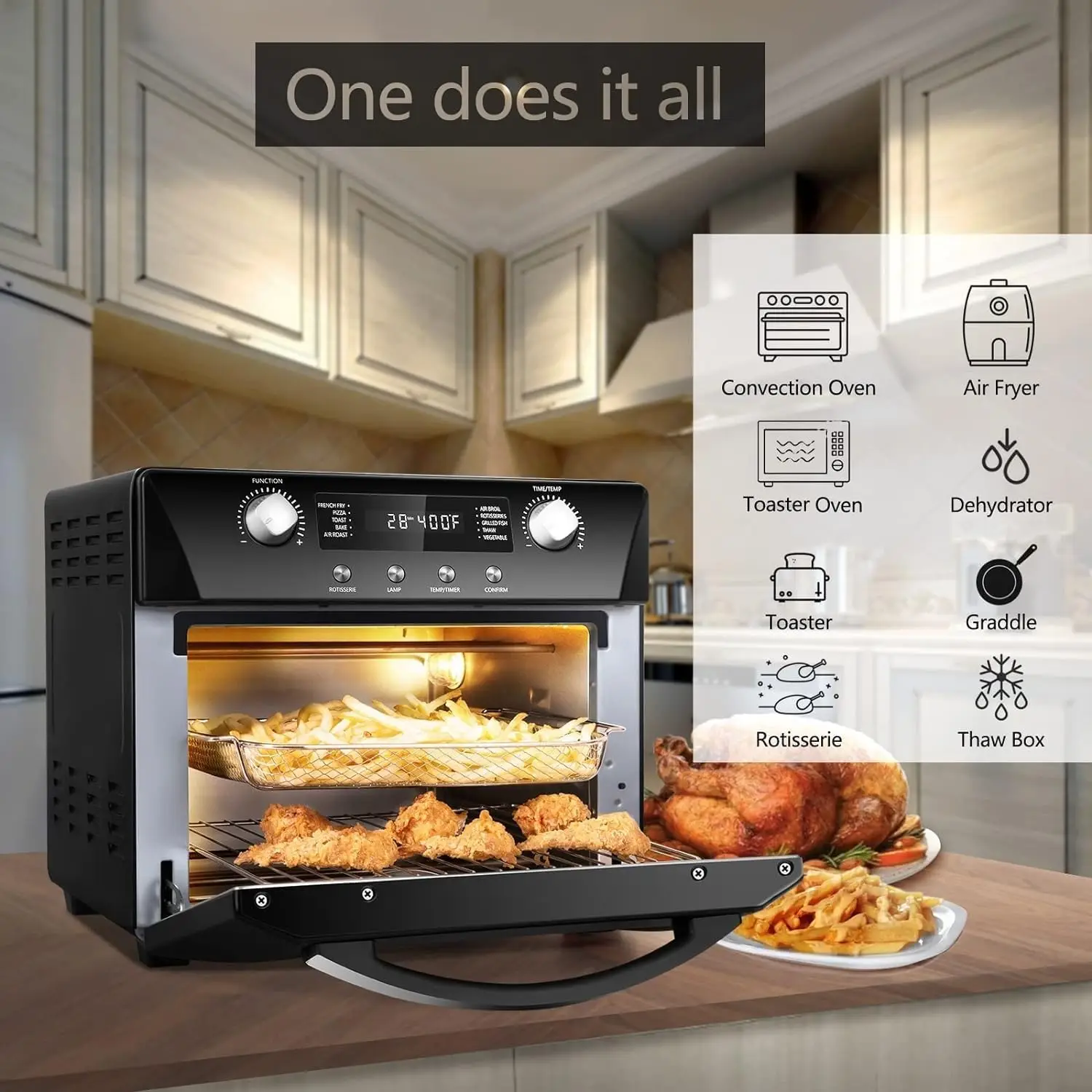 10-in-1 Air Fryer Toaster Oven Combo,24QT Convection Toaster Oven Countertop with Rotisserie & Dehydrator 2