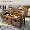 Hidden Storage Compartment and 2 Rattan Baskets, 41.7" Retro Central Table, Rustic Brown, Café Tables 4