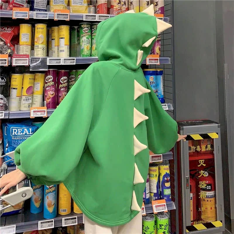 2023 Dinosaur Sweatshirt Women Hoodies Loose Korean Harajuku Cute Animal Tops Autumn Winter Outfits Plus Fleece Hooded Jackets
