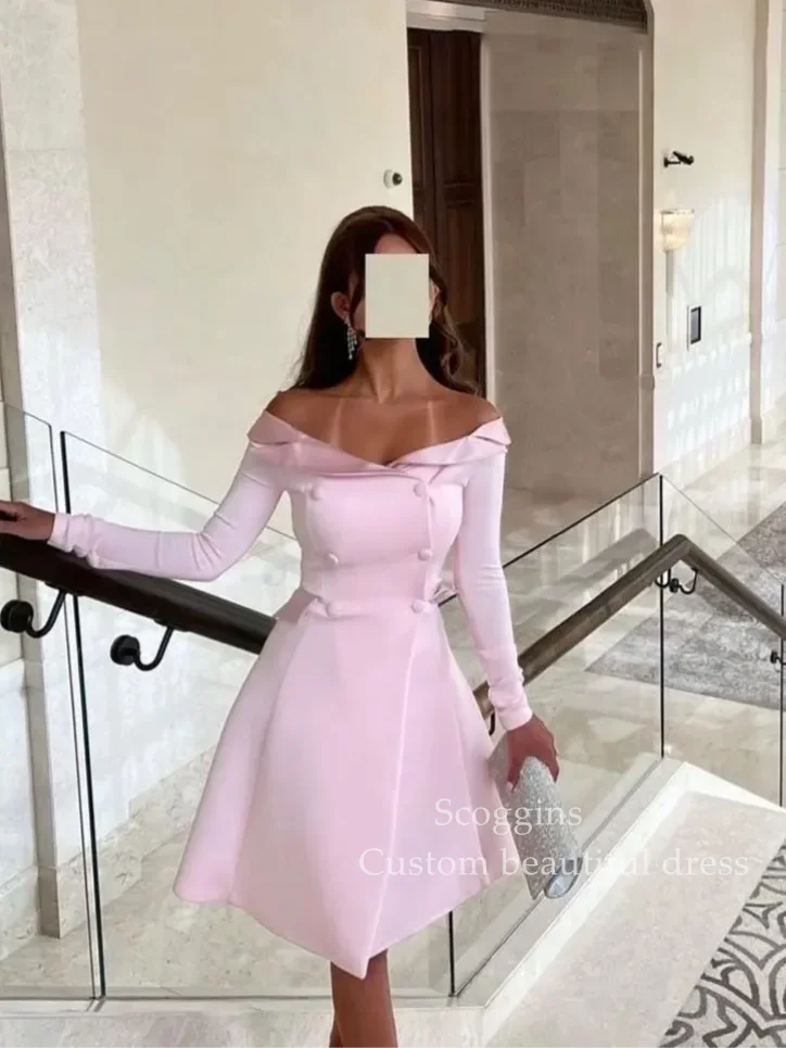 

Scoggins Evening Elegant Vintage Pink Sweet Boat Neck Button A-Line Ruffle Formal Occasion Prom Dresses Party Evening Gowns