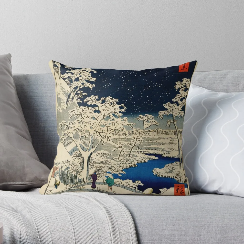 

Ukiyo-e, Ando Hiroshige Yuhi Hill and the Drum Bridge at Meguro (1856- 1858) Throw Pillow Decorative Cushion