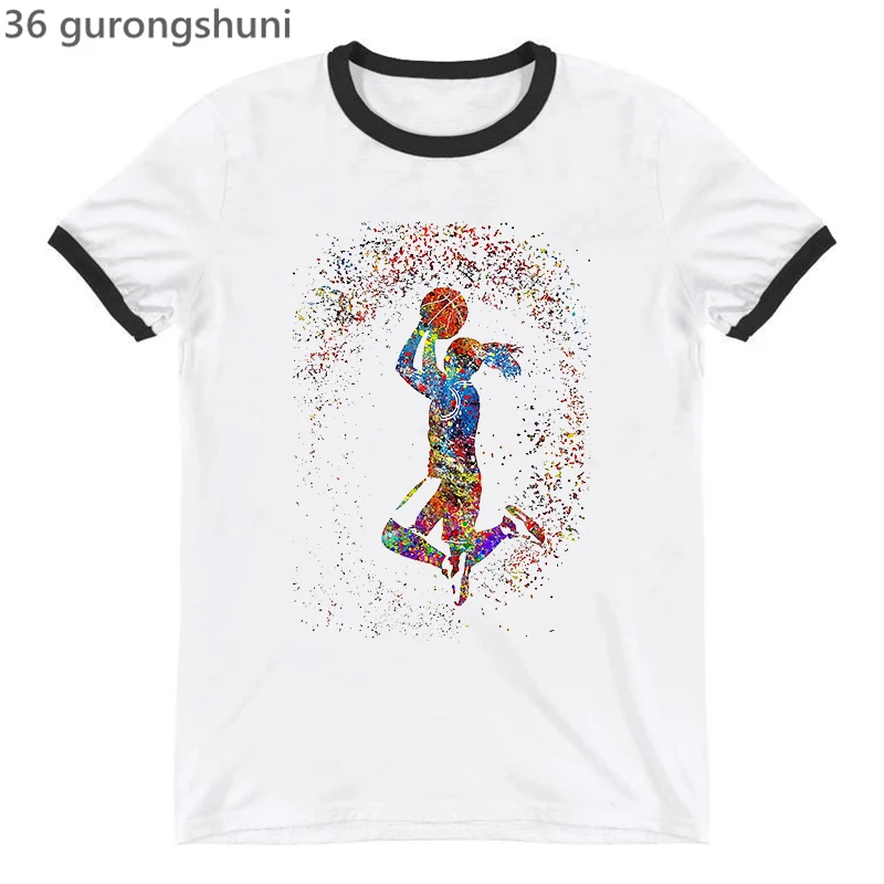 

New women's t-shirts cool watercolor basketball girl graphic print Tee Shirt Femmey summer casual Camiseta Mujer Tshirts tops