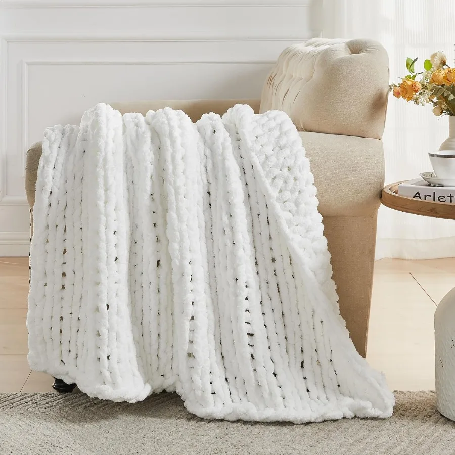 Chunky Knit Throw Blanket 60 X 80 Twin Size 100 Hand Made Large Chenille Loop Yarn Soft Fluffy Throws for Couch Sofa Bed Big Cr