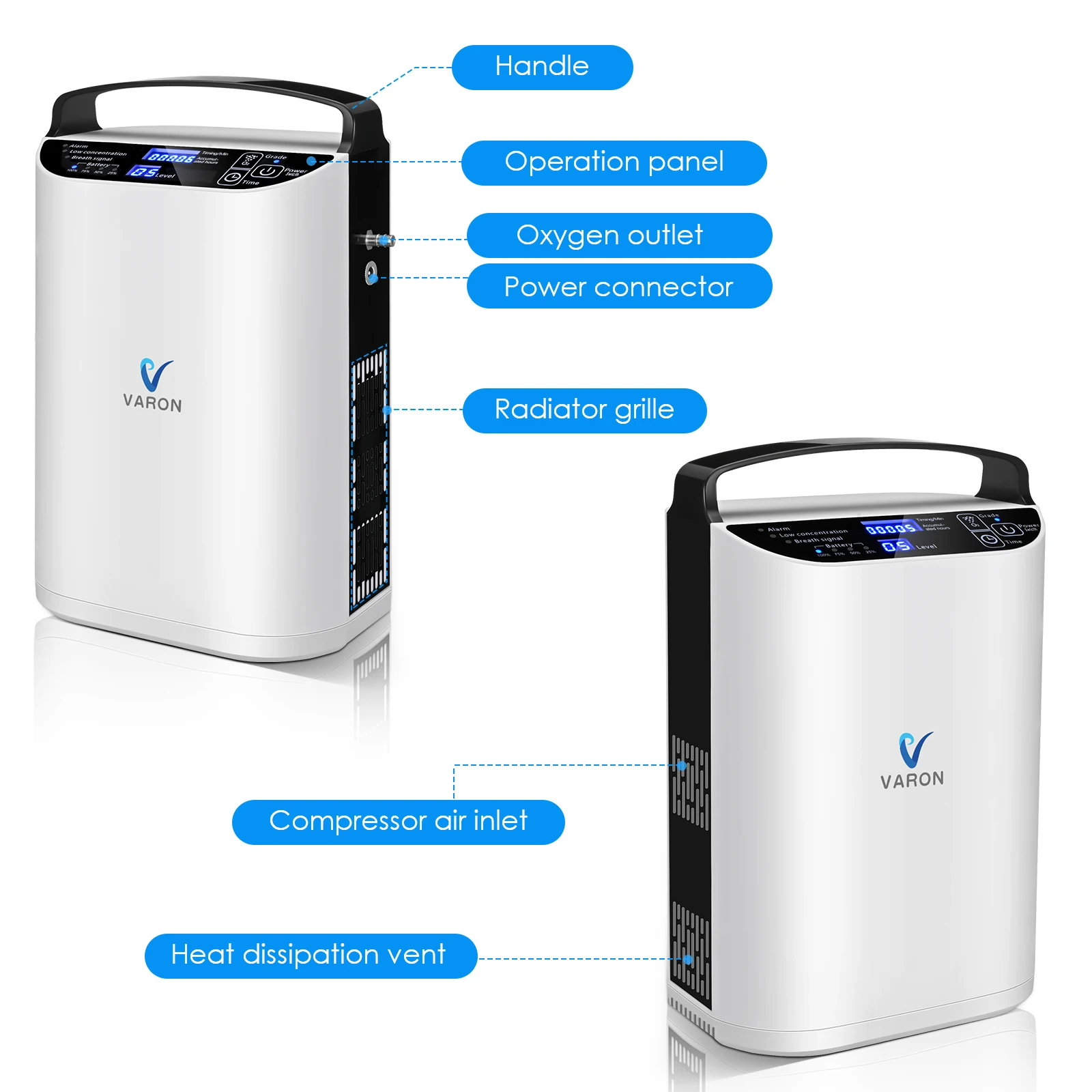 VARON 휴대용 산소 기계 펄스 흐름, 가정용 의료 및 여행용, 배터리 사용 야외 관리, 5L