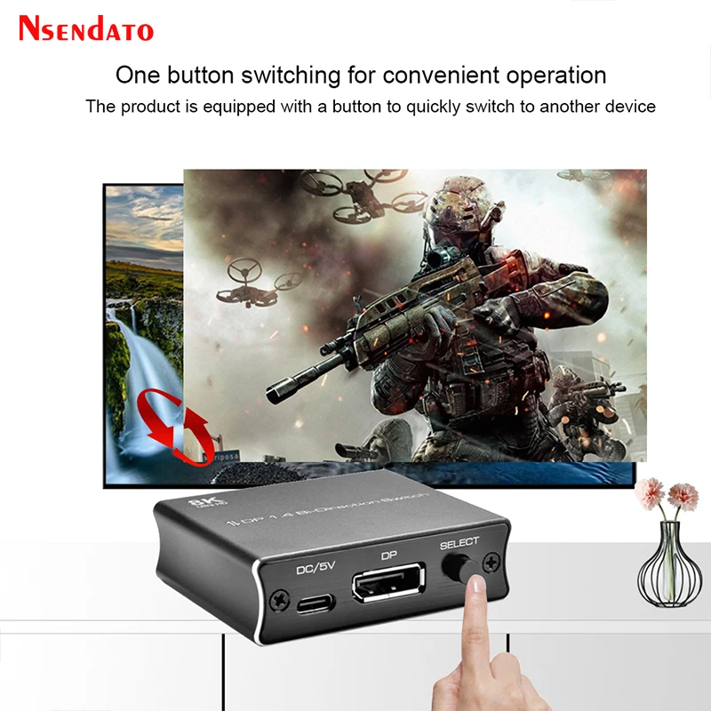 8K 30Hz 2 in 1 Displayport 1.4 DP to DP Bi-Direction Switch Splitter 1X2 2x1 DP Extension Displayport DP Switcher