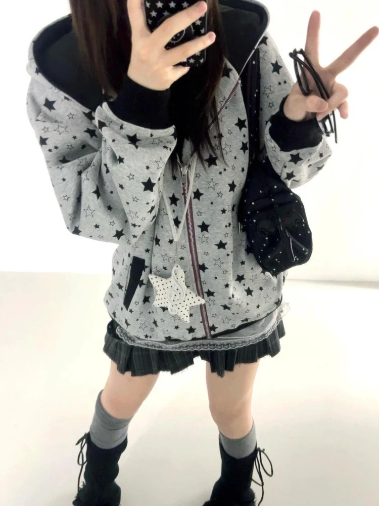2000s American Vintage Polka Dot Sweatshirts New Spring Fashion Letter Print Hooded Women Y2k Sweet Loose Casual Jacket 2026 New