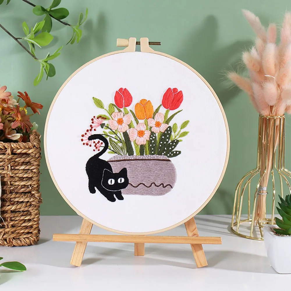 Embroidery DIY Kit Cat Pattern Cross Stitch Table Painting Handmade Embroidered Material Package for Beginners