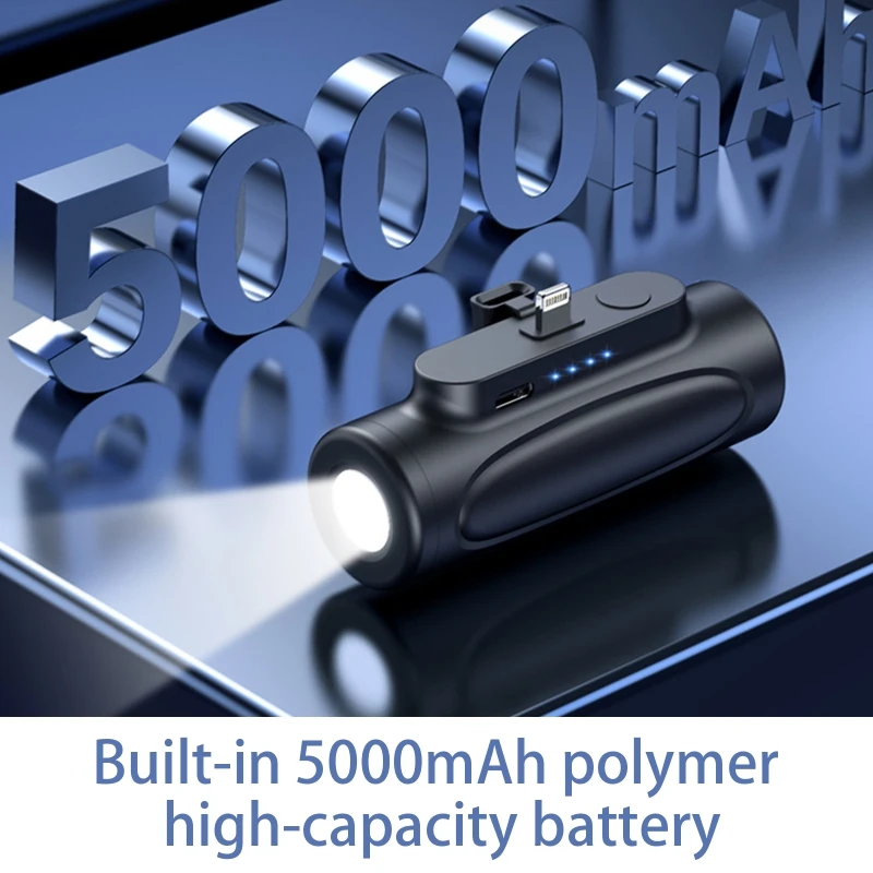 Mini 5000mAh Täschepowerbank mat LED-Taschenlampe Duebelinterface Schnellladegerät Portable Extern Batterie_voghion.com
