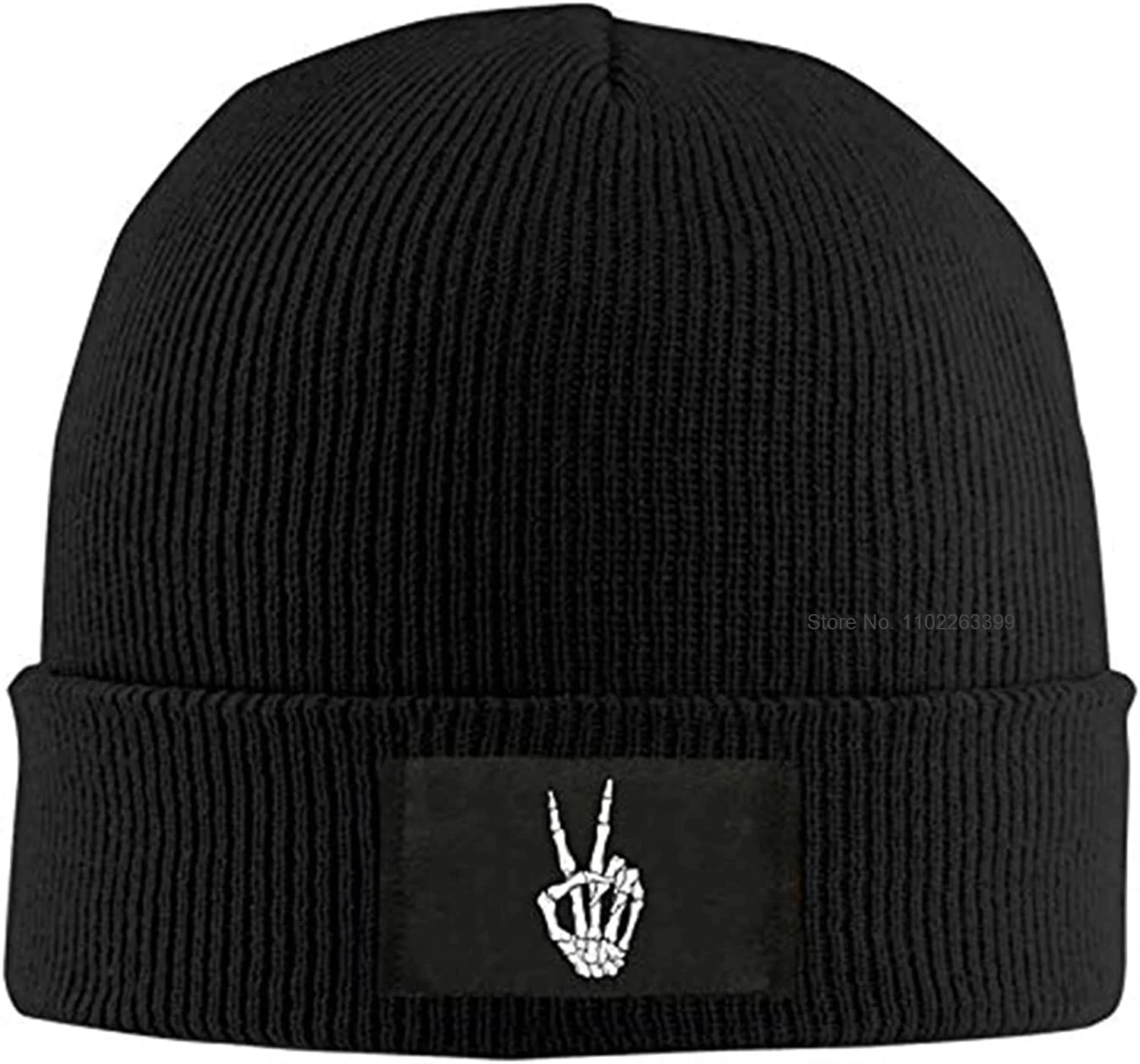 Skeleton Hand Making Peace Sign Men Or Women Soft Beanie Hat Skull Cap Winter Hats