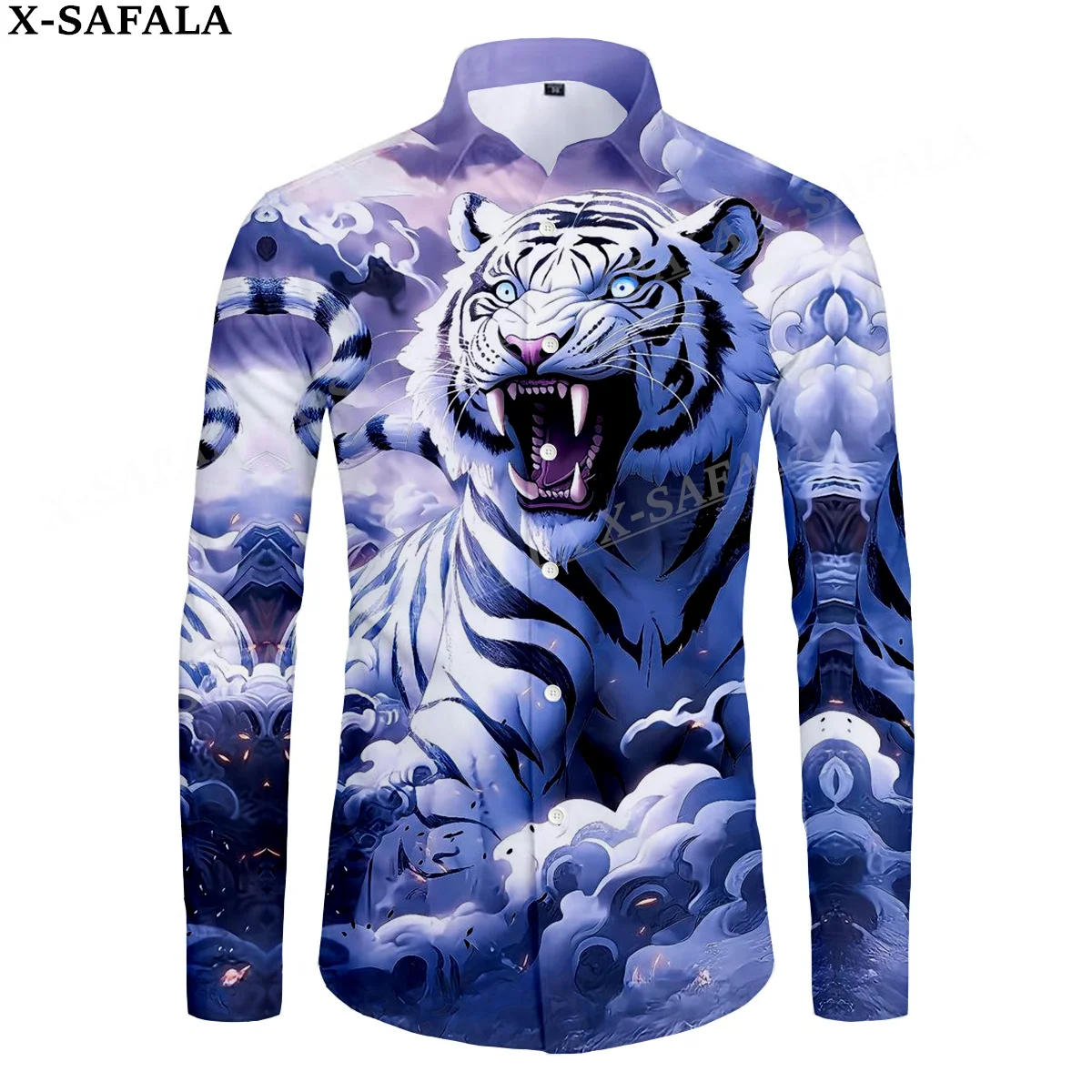 

Myth The King White Tiger Skin 3D Print Men's Luxury Shirt Turn-down Collar Buttoned Up Long Sleeve Tops Hip Hop Tee-2