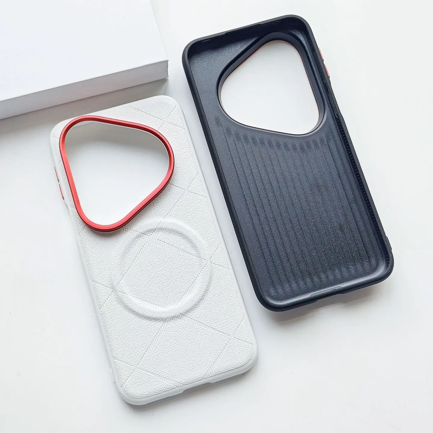 Huawei Pura 90 Pro Max Shockproof PU Leather Case with Magnetic Metal Button and Camera Lens Ring