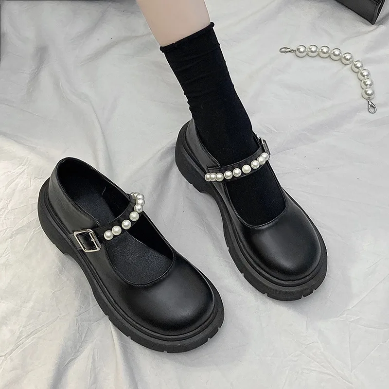 French Retro British Style Small Leather Shoes Women's 2022 Spring New Pearl Design Female Niche Mary Jane Shoes Lolita Shoes
