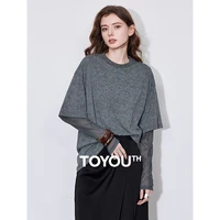 T-shirt imprimé faux deux pièces pour femmes, col rond, pull à la mode, printemps, nouveau, 2025 1