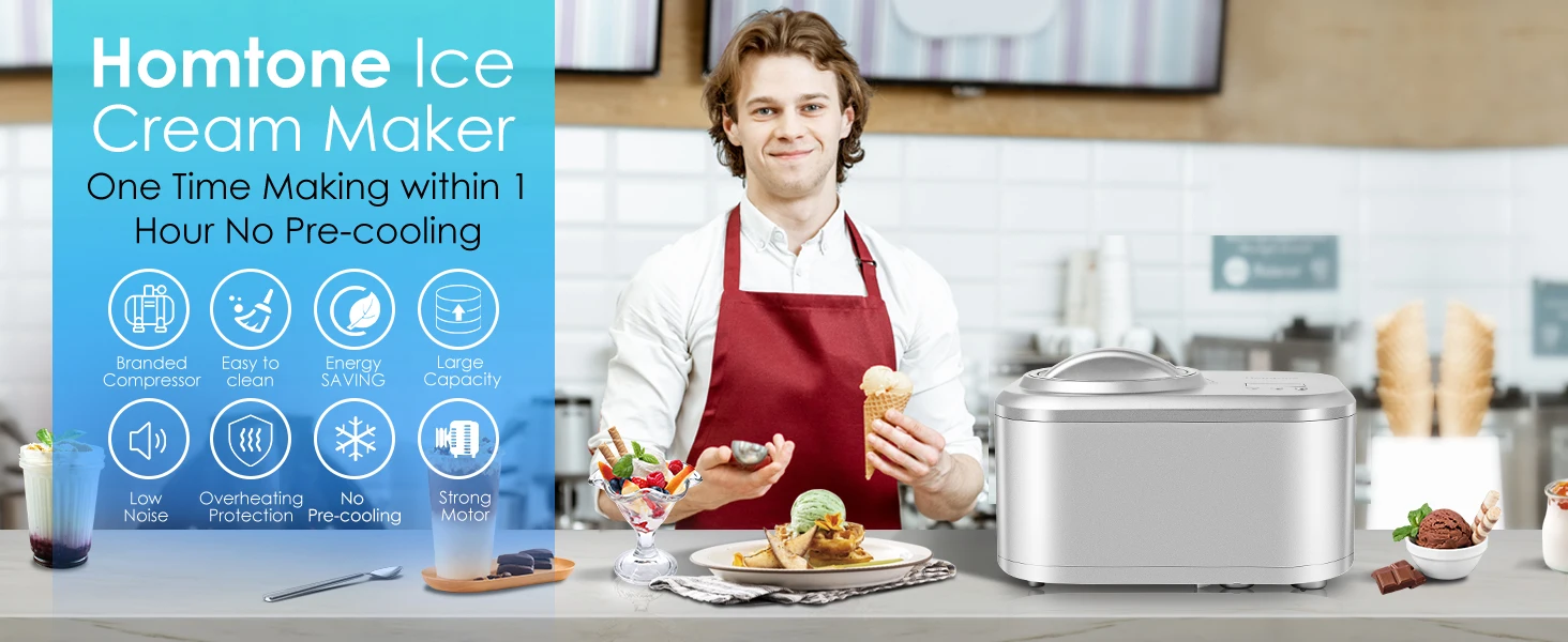 Description Picture 2 of itemIce Cream Maker 1 Quart, No pre-Freezing Automatic Ice Cream Yogurt Machine with Built-in Compressor and LCD Timer for Making Ic