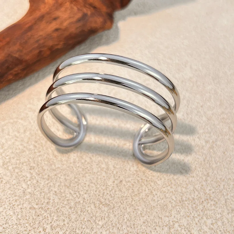 Vintage Hollow Out Metal Open Bangle Waterproof Stainless Steel Multi-layer Crisscross C-shape Wide Bracelet Femal Punk Jewelry