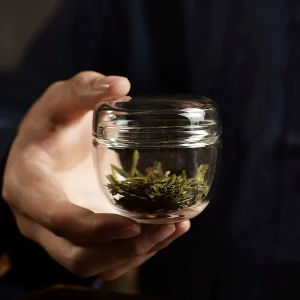 Tea Tin Box Tea Canister Mini Glass Tea Jar Transparent High Borosilicate Glass Jar Portable Travel Wake-up Tea Container Mini Storage Box