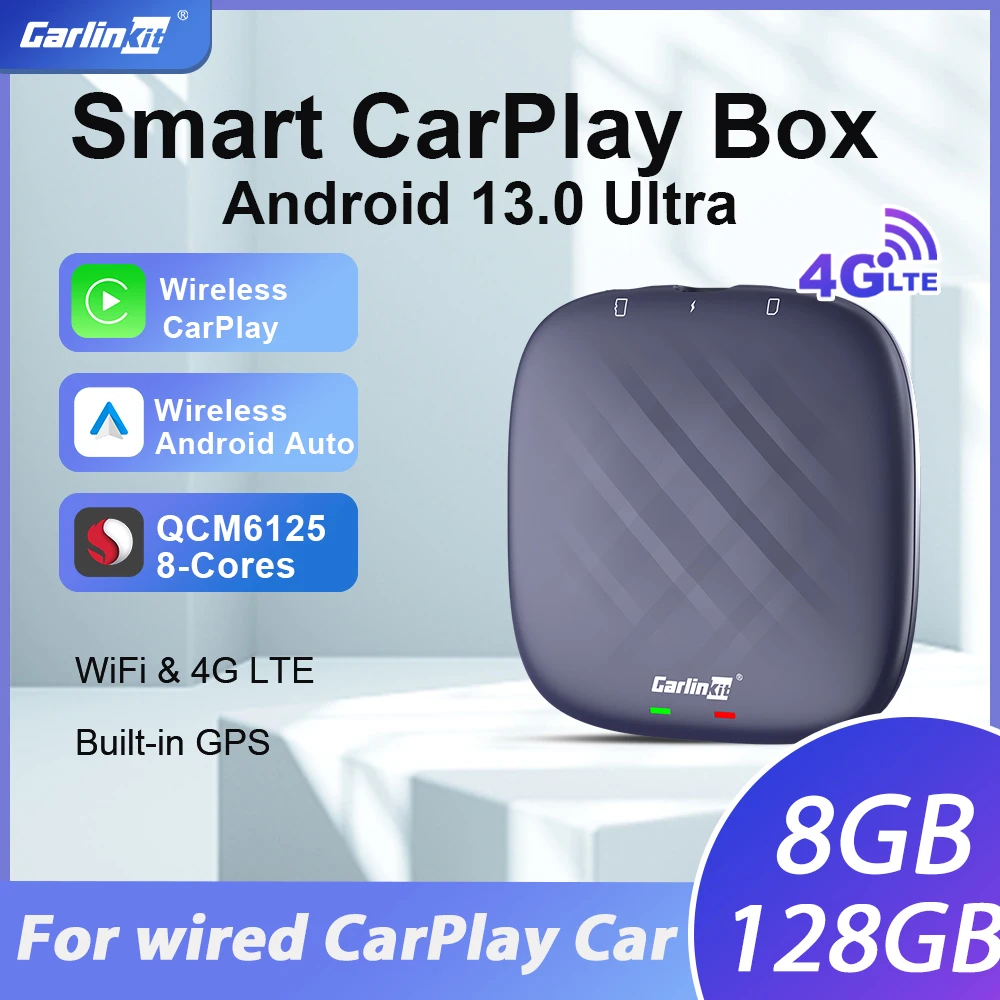  CarlinKit CarPlay Ai Box Android 13.0 with LED Light for Car  with Wired CarPlay and Touchscreen,Bulit-in 4G Net,8-Core  8+128G,GPS,,Netflix,Google Play,Wired to Wireless CarPlay and Android  Auto : Electronics