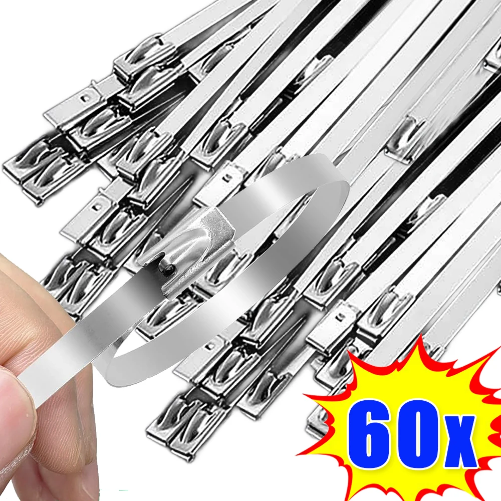 

60/20Pcs Stainless Steel Cable Ties Multi-Purpose Self Locking Fastening Rings Heavy-Duty Wrap Wire Ties Hardware Accessories