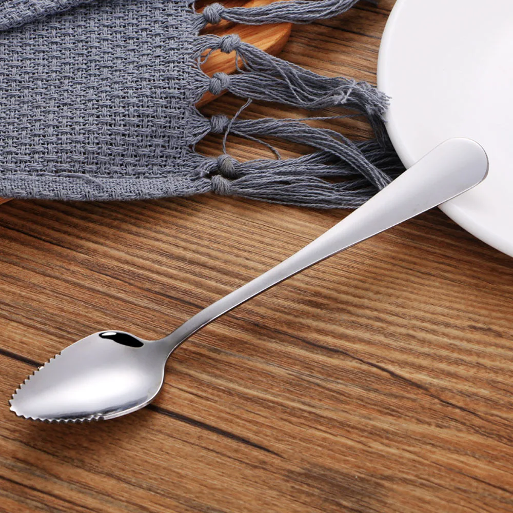2PC Home Thick Stainless Steel Grapefruit Spoon Ice Cream Dessert Spoon Serrated Edge Fruit Coffee Stirring Spoons Tea Spoons