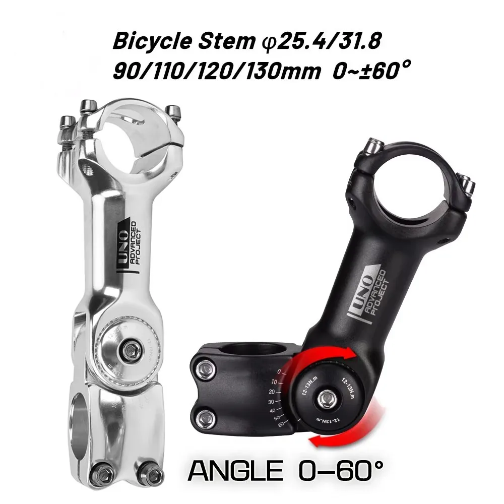 Verstelbare MTB Stuurpen 25.4mm 31.8mm, ±60 Graden Aluminium Fiets Stuurpen Riser, Korte Stuurpennen voor Mountainbikes, Racefiets, BMX, Fietsen (25,4 x 110 mm