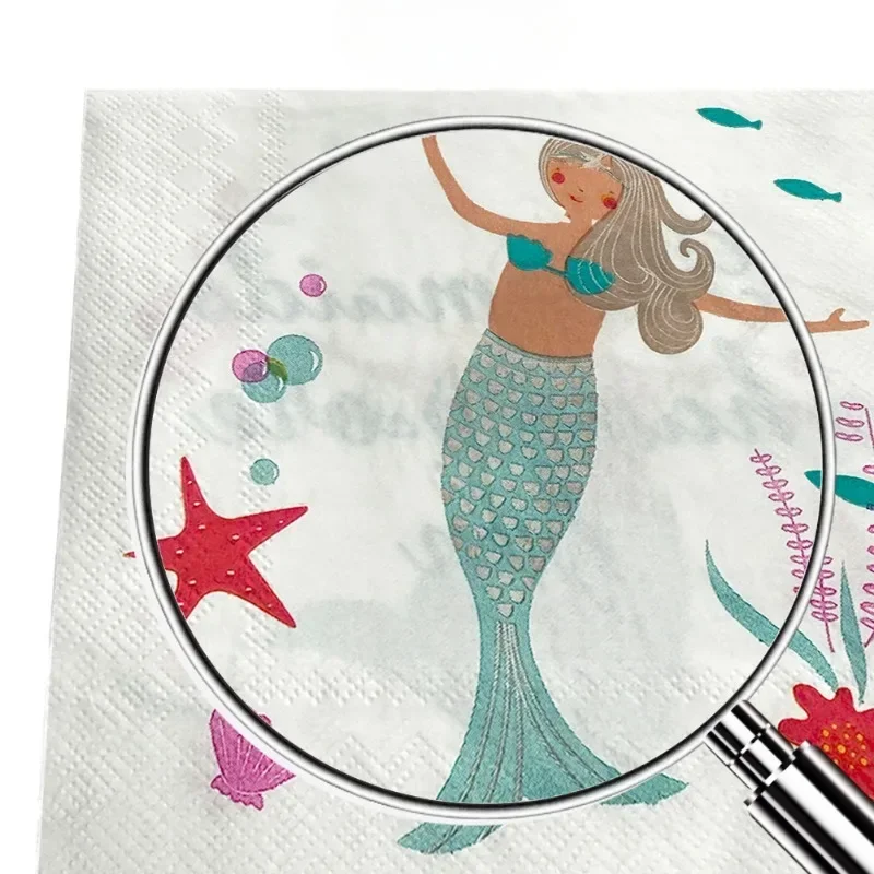20pcs 33cm Ocean Princess Element Printed Colorful Paper Napkins Holiday Party Decoration Supplies Napkins Paper Placemats