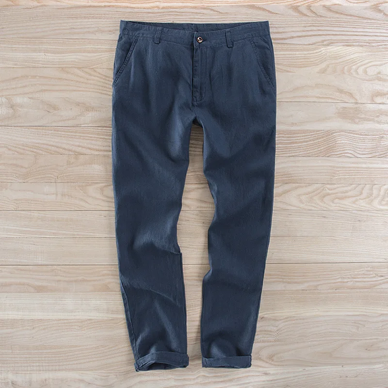 

Брюки мужские однотонные льняные, повседневные длинные штаны в западном стиле, весна-лето