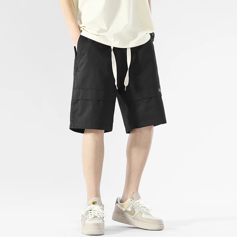 Men's Summer Drawstring Elastic High Waist Letter Printing Pockets Solid Casual Sports Loose Workwear Trousers Fashion Shorts