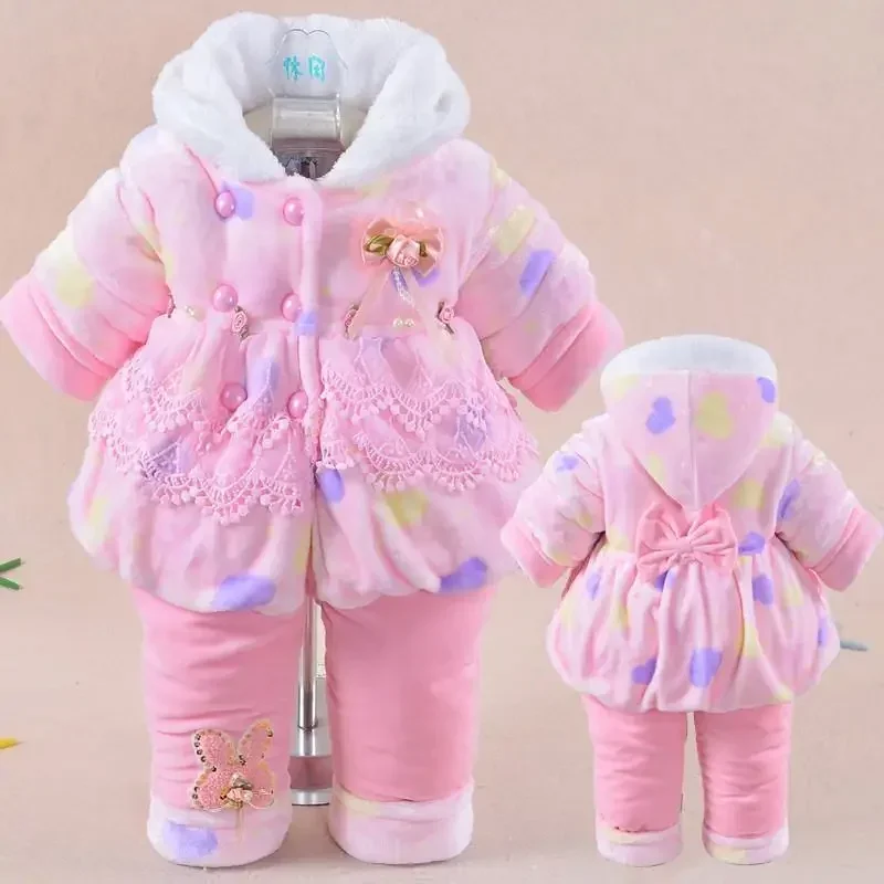 Baby Girls Hooded Winter Tracksuit – Welcome Print Peach Set