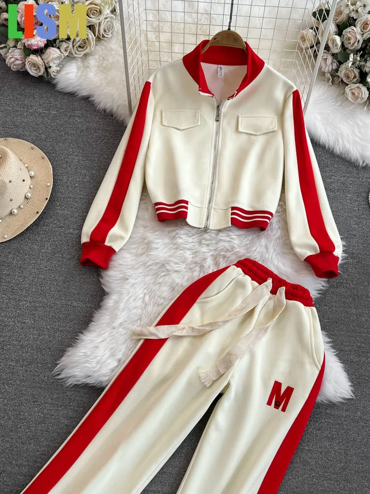 38.jpg LISM Women's tracksuit Streetwear Casual Tracksuit Two Piece Set Women Outfits Zip Up Crop Jacket Loose Wide Leg Pant Suit