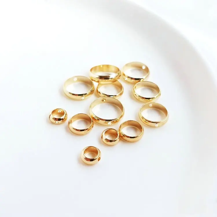 10PCS 4MM 6MM 8MM 10MM 14K Gold Color Plated Brass Beads 2 holes Oval Connect Charms High Quality Diy Jewelry Accessories