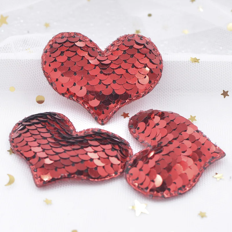 16Pcs 슬랩 업 반짝이 Paillette 패딩 패치 공예 가방에 대 한 심장 Appliques 의류 바느질 용품 DIY 머리 활 장식