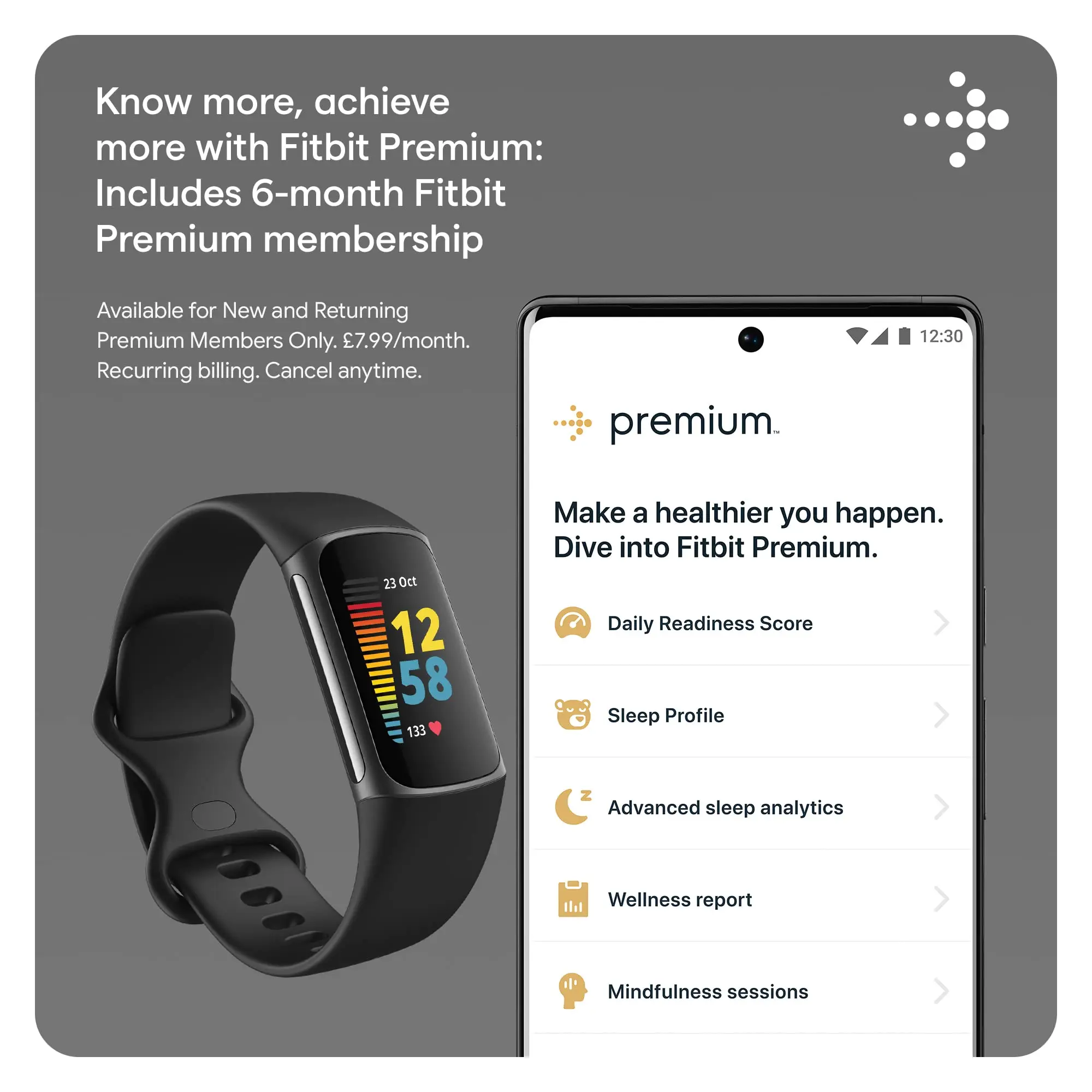 Fitbit Charge 5 Advanced Health & Fitness Tracker with Built-in GPS Stress Management Tools 24/7 Heart Rate Sleep Health Tracker