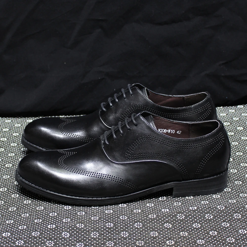 Classic Men's Oxfords Genuine Leather Handmade Wingtip Office Business Dress Shoes for Men Lace-Up Wedding Party Formal Footwear