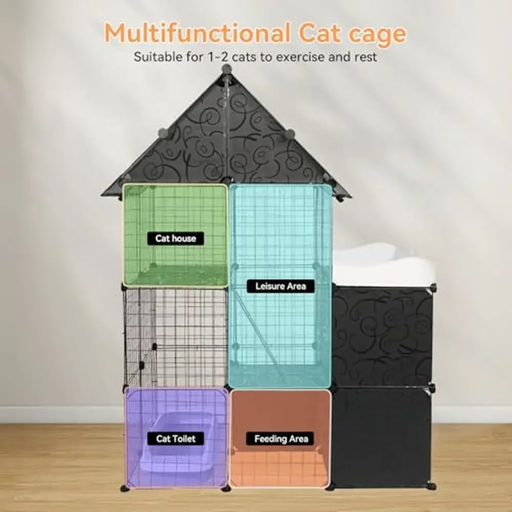 Large Cat Enclosure with Storage Cube Indoor Use DIY Catio Playpen Detachable Metal Cat Cage Multiple Applications Easy to Clean