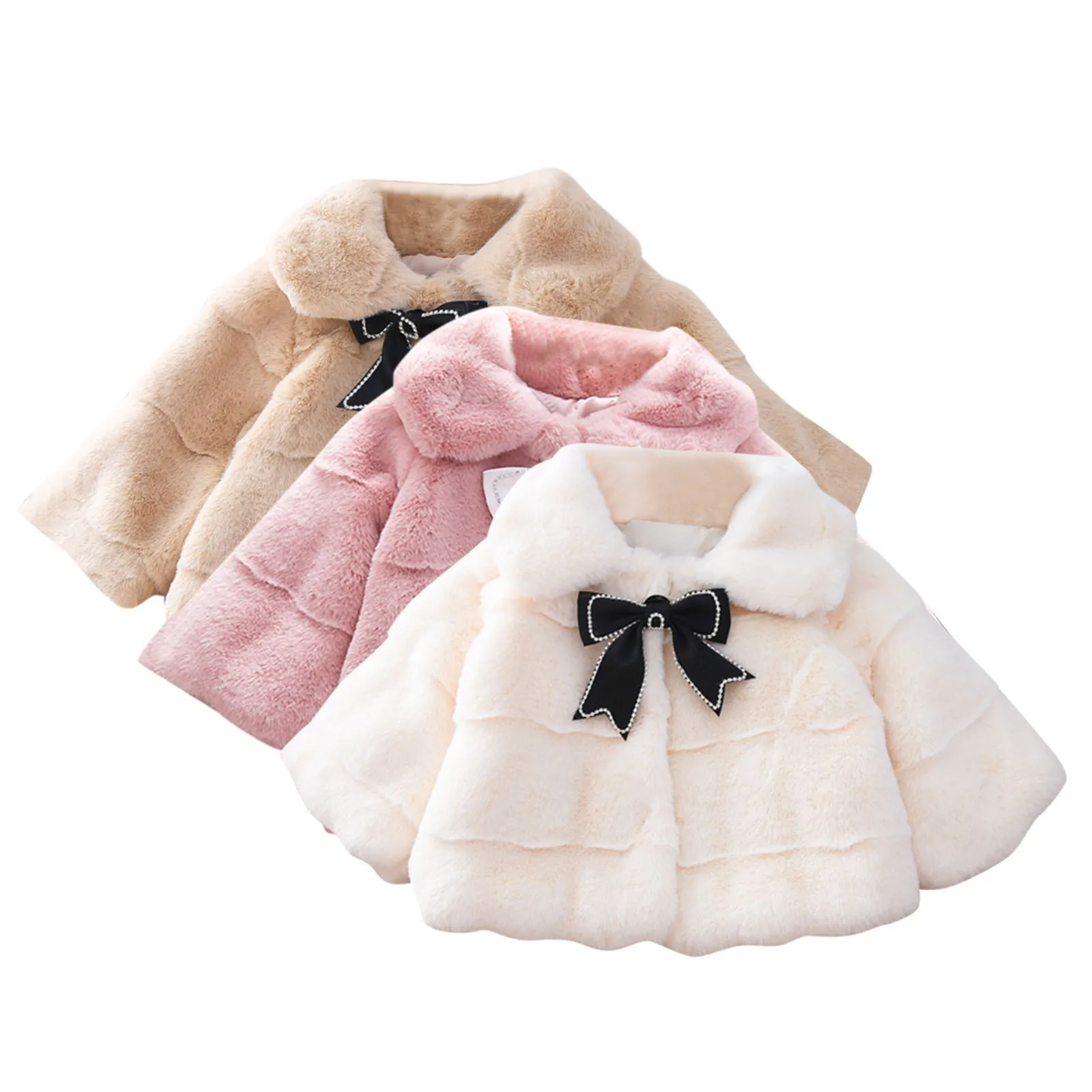 Kids Girl Winter Bowknot Coats Fleece Jacket Faux Rabbit Fur Children Girls Clothing Autumn Outwear Baby Clothes 1T 2T 3T 4T 5T