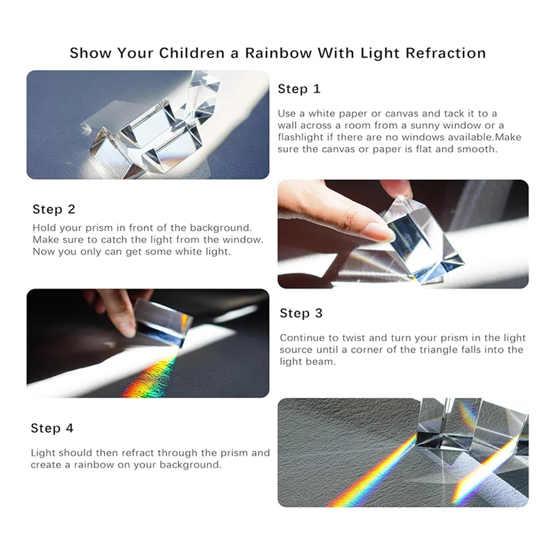 Triangular Prism For Rainbow Lights Crystal Optical Prisms Glass Physics Teaching Refracted Light Spectrum 4Pcs Clear