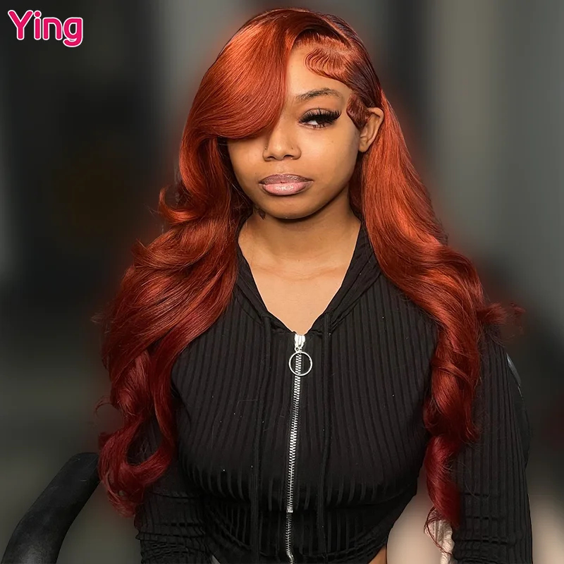 Ying Peruvian Ginger Orange Body Wave 13x6 Lace Frontal Wig Remy 13x4 Lace Front Wig PrePlucked 200% 4x4 Transparent Lace Wig