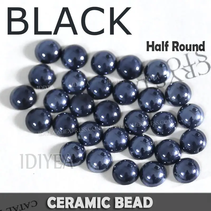 Description Picture 3 of itemCeramic Imitation Pearl White Black Mix Sizes 2/3/4/6/8/10mm Non HotFix Half Round Bead Glitters For Nail Art DIY Crafts Garment