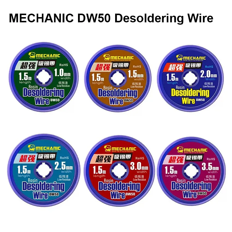 

Low Residue Desoldering Wire for Mobile Phone PCB Board Repair MECHANIC DW50 1.0/1.5/2.0/2.5/3.0/3.5mm Solder Wick