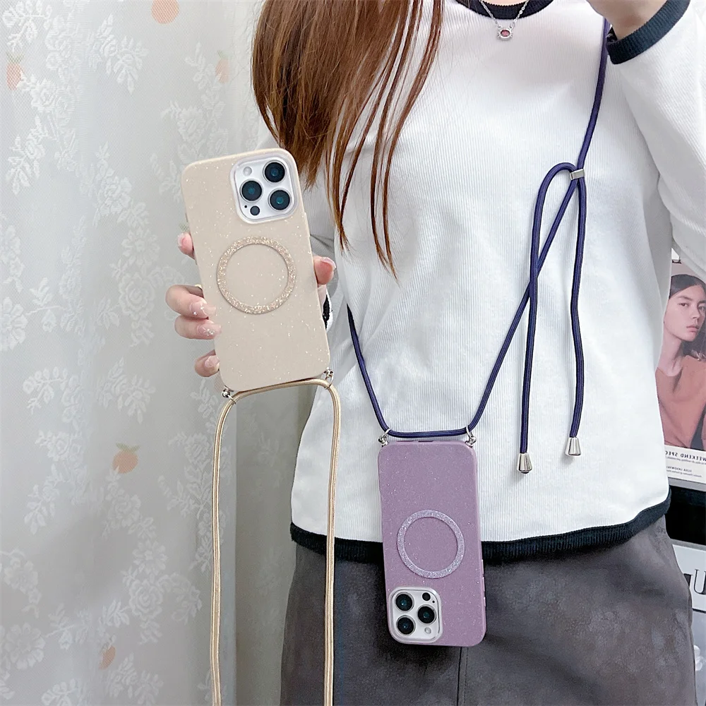 Glitter Crossbody Nylon Lanyard Phone Case with Adjustable Strap