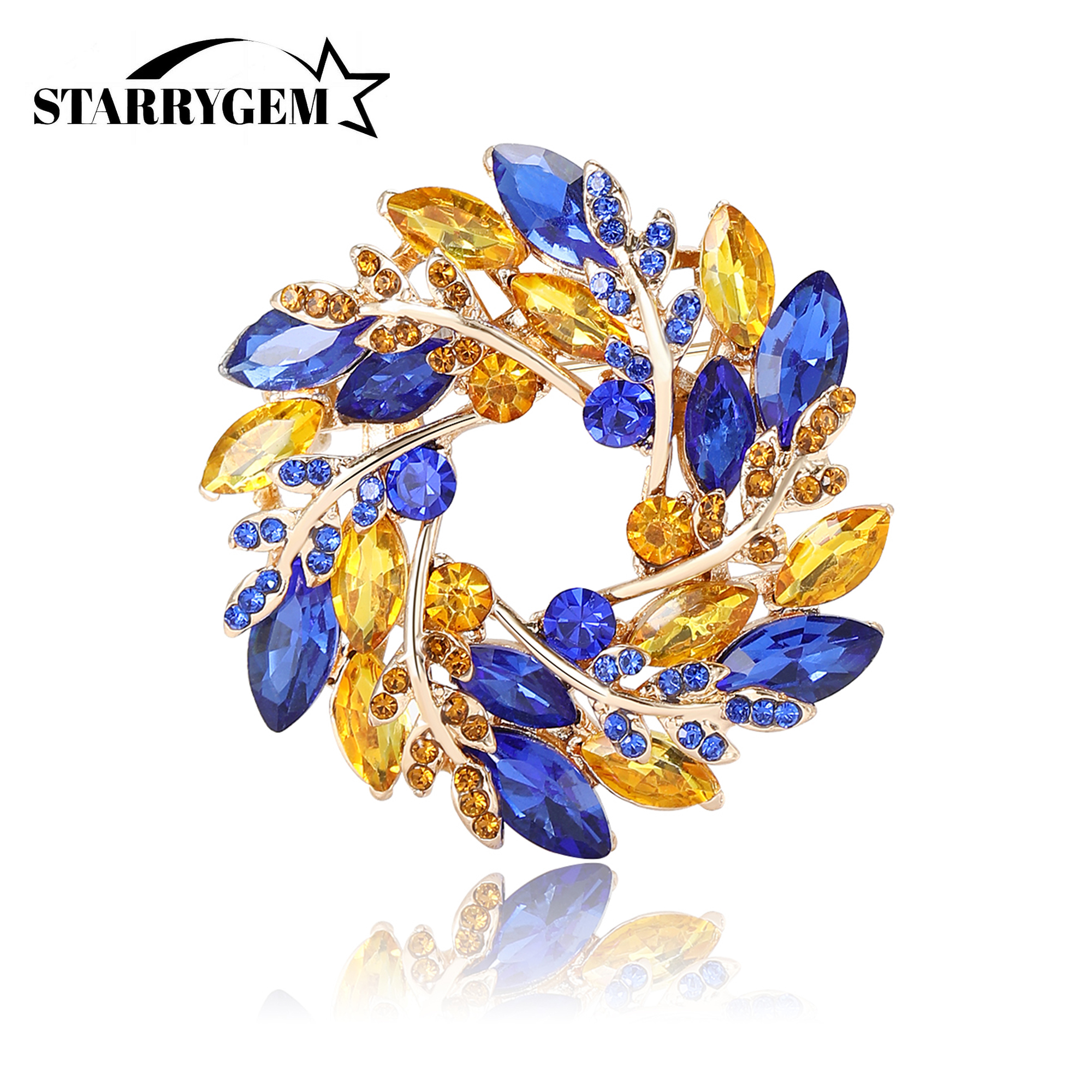 Rhinestone Wheat Ear Wreath Brooches for Women Unisex Glass Botanical Pins Office Party Friend Gifts Jewelry Accessories