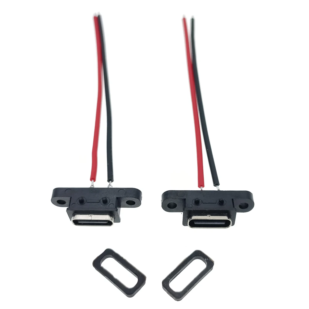 

50pcs USB Connector Type-C 2Pin Waterproof With Rubber Ring Female Water Proof Socket High Current Fast Charging Jack Port